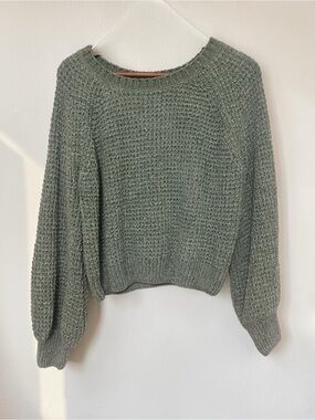 Altar’d State Cropped Chenille Knit Sweater bubble sleeve sage green size XL